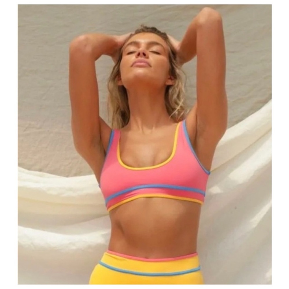 Stone Fox Swim | Dhalia Bikini Honeycomb Sunset Pink Color Block | S